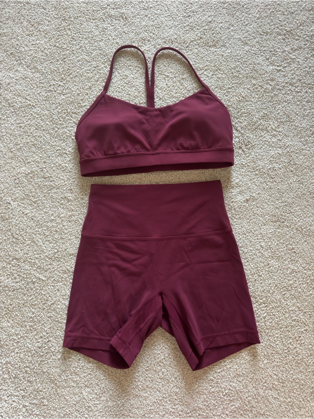 lululemon athletica Burgundy Strappy Sports Bra and High-Waist Shorts Set